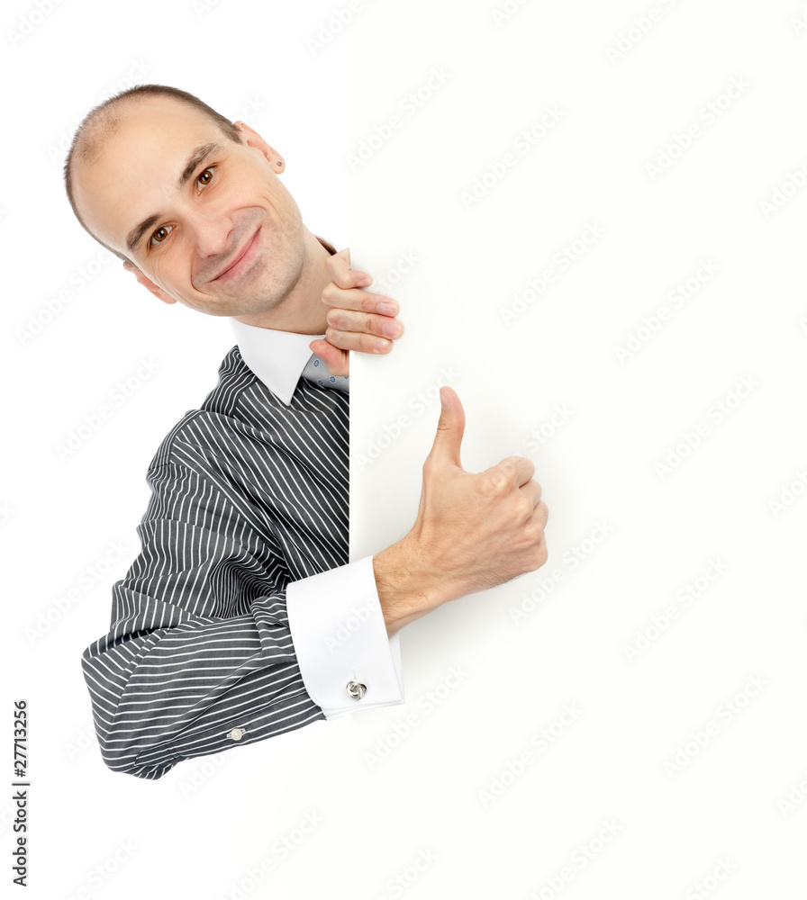 Young businessman with blank board Young businessman with blank board