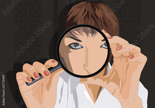 Frau mit Lupe, Woman with magnifying glass