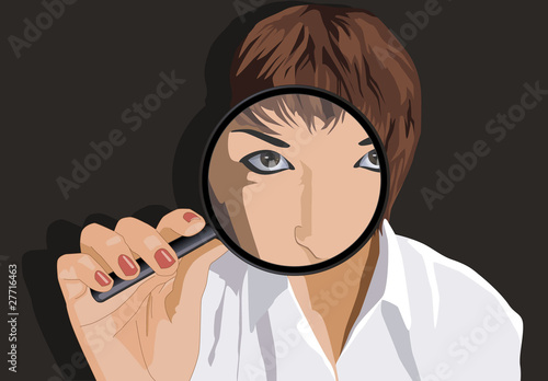 Frau mit Lupe, Woman with magnifying glass