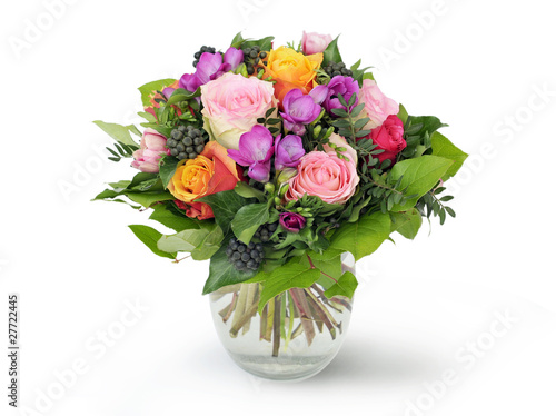 Blumenstrauss mit rosa violetten Rosen in Vase © montebelli