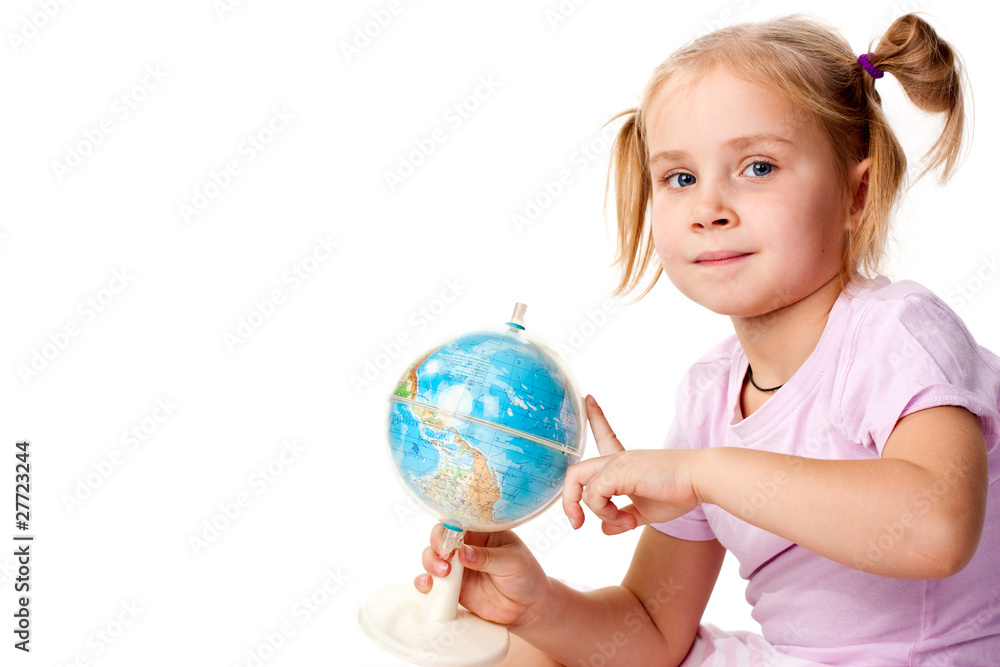 Beautiful girl playing with a globe Beautiful girl playing with a globe