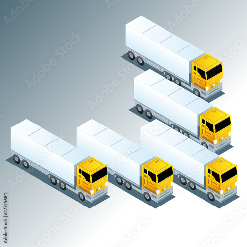 Group of Trucks Driving in One Direction 3D vector photo