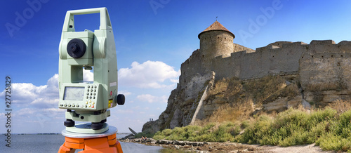 Theodolite measurement instrument outdoors