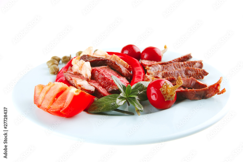 roast meat slices on plate roast meat slices on plate