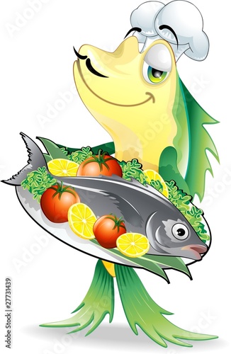 Pesce Cuoco Cartoon-Fish Cook-Vector