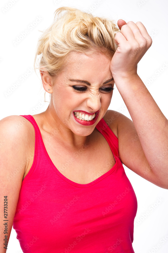 Frustration and Anger - Attractive Woman Holding Hand to Head Frustration and Anger - Attractive Woman Holding Hand to Head