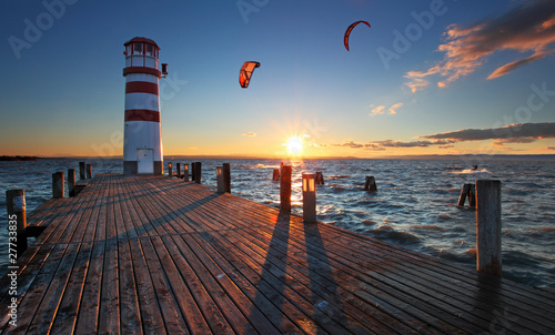 Lighthouse in Lake Neusiedl at sunset - Lower Austria