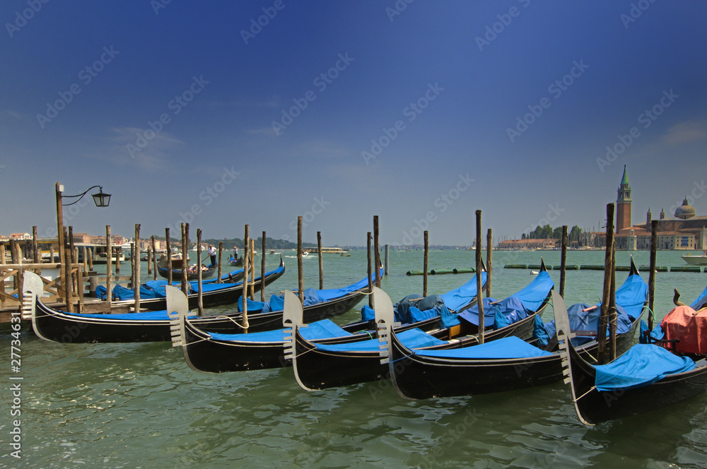 Gondolas on the Grand Canal in Venice, Italy.