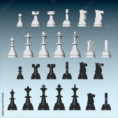 Vector chess pieces from different views