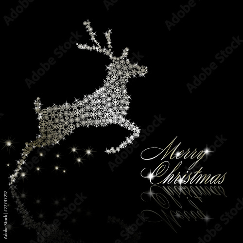 Silver Christmas  deer made of snowflakes with stars on black ba