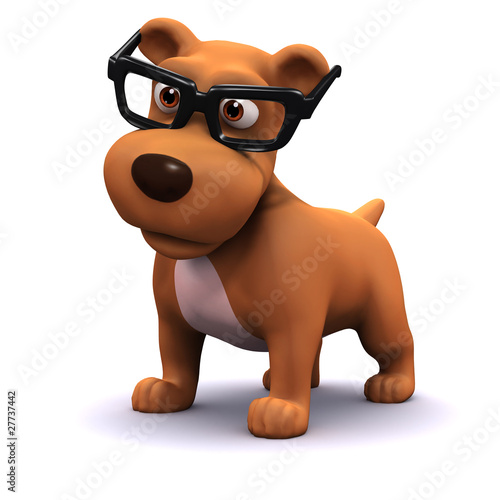 3d Small dog looking studious in his spectacles