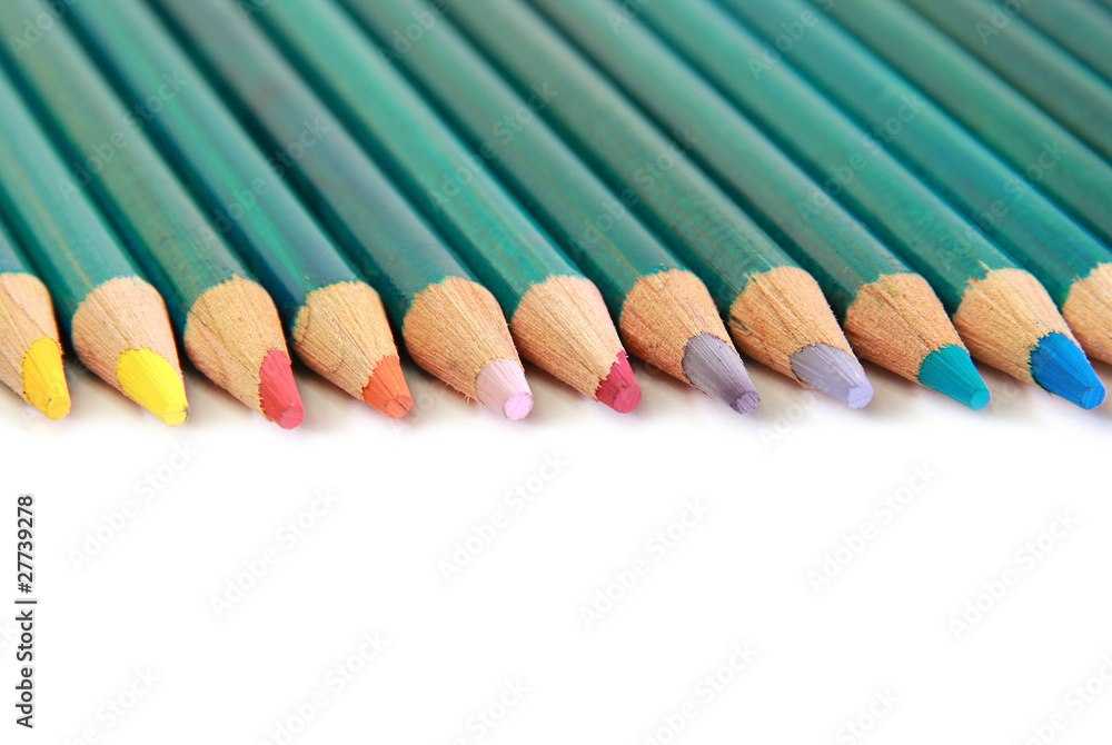Colored pencils on white background Colored pencils on white background