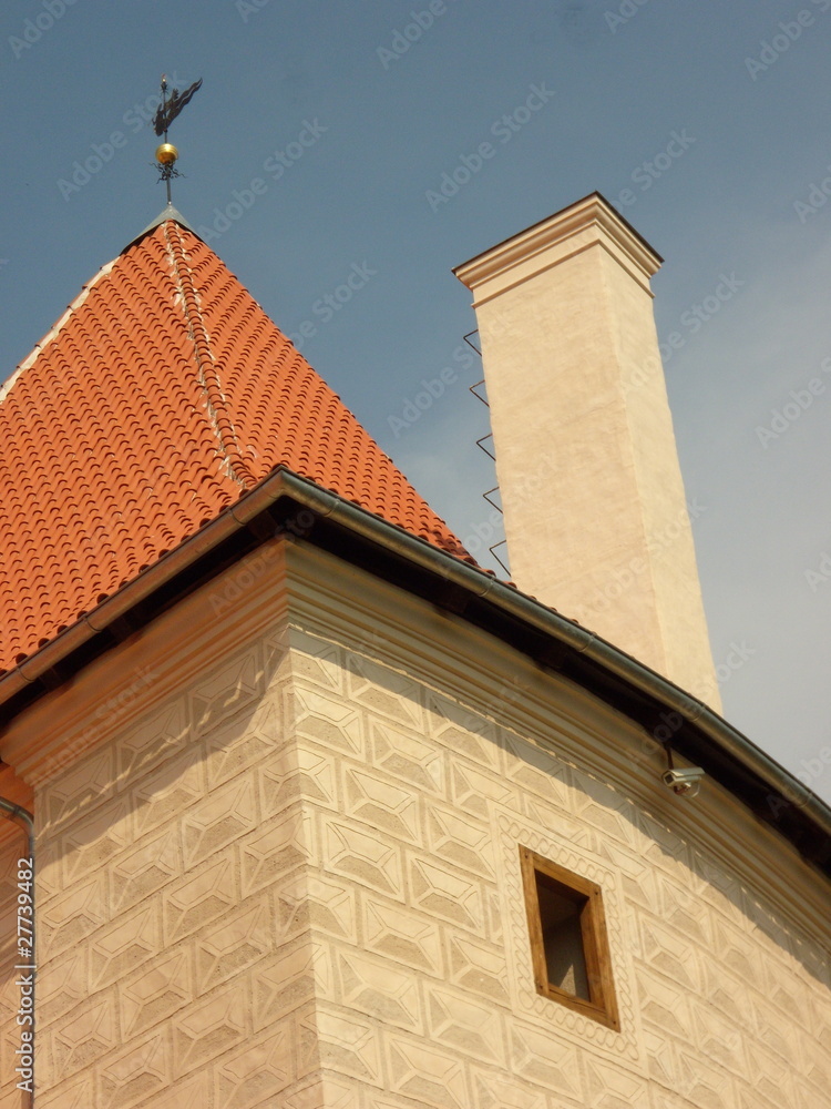 Red roof and white chimney