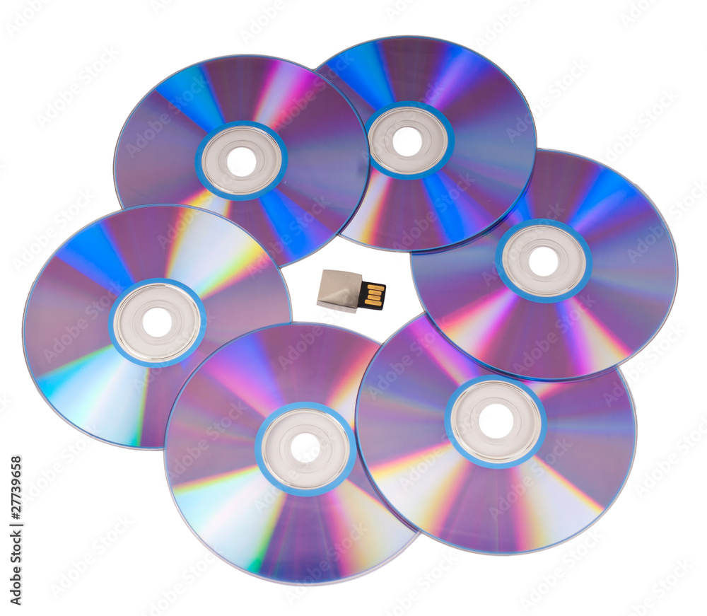 Little pendrive surrounded by perfect disks Little pendrive surrounded by perfect disks