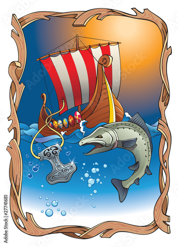 Sinking viking amulet,salmon and drakkar (viking longship)