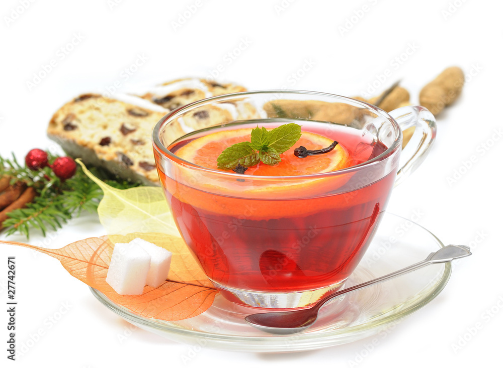 Hot winter tea with christmas cake Hot winter tea with christmas cake