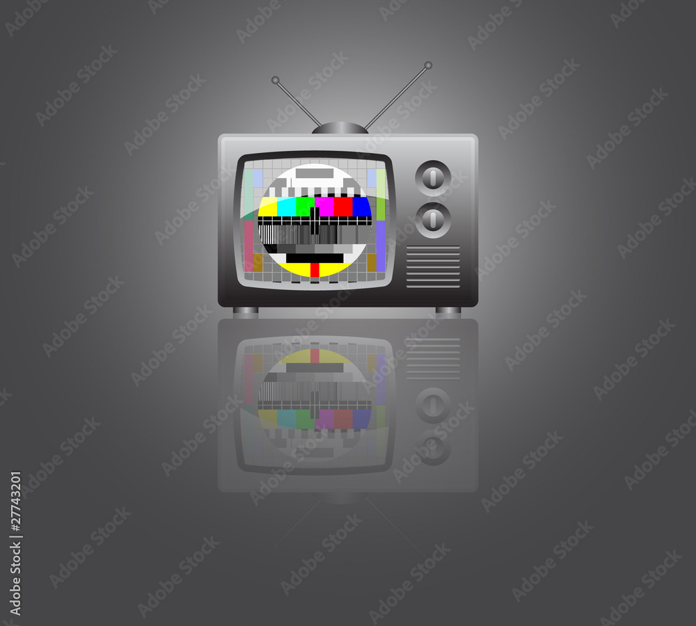 Old tv with test signal illustrated Old tv with test signal illustrated