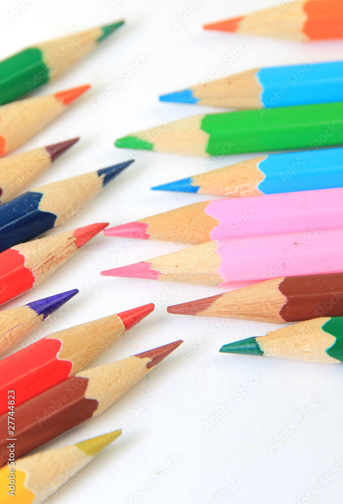 Colored pencils on white background Colored pencils on white background