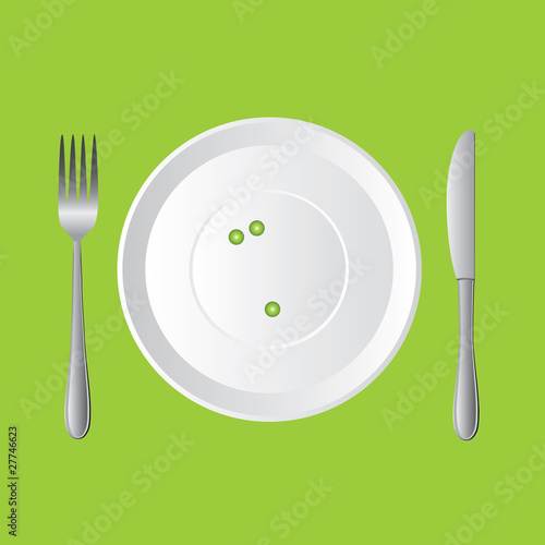 three fresh green peas on white plate