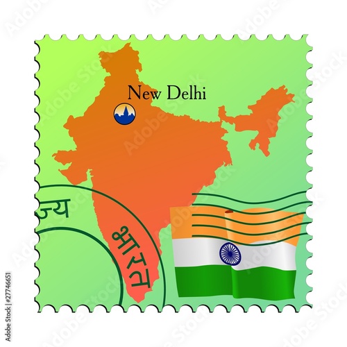 New Delhi - capital of India. Vector stamp