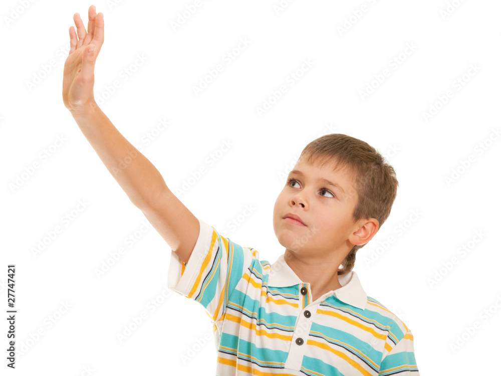 Kid looking at his risen up hand Kid looking at his risen up hand