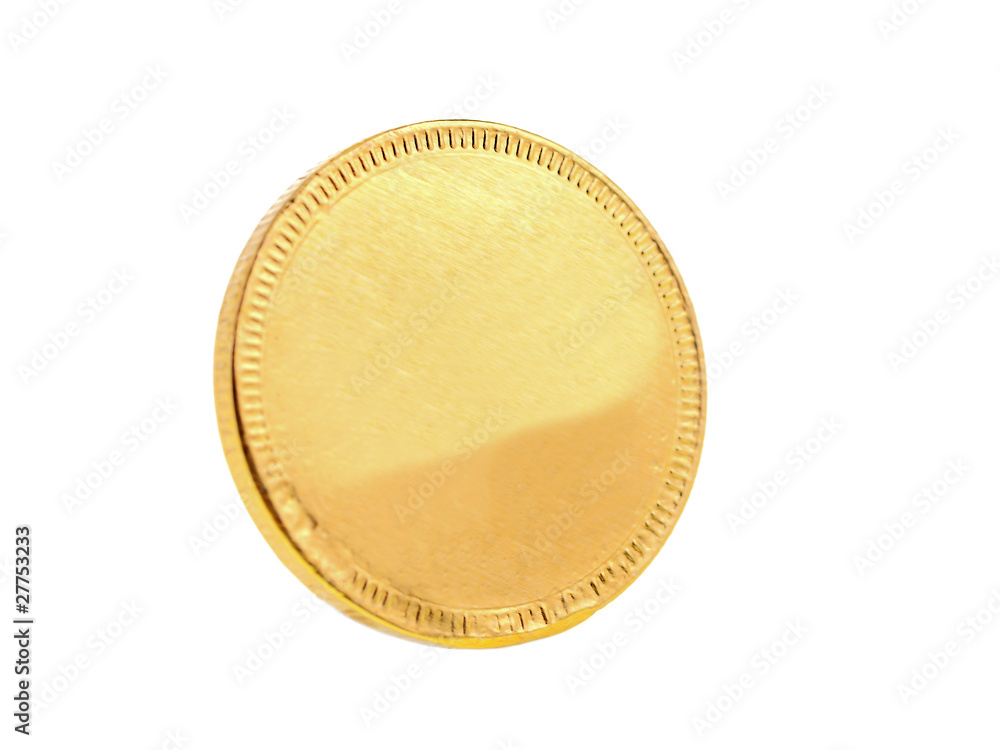 gold chocolate coin isolated on white background gold chocolate coin isolated on white background