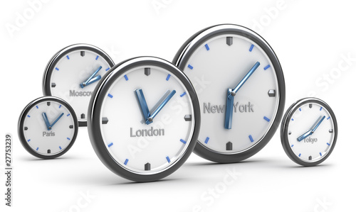 Time zones concept, on white background