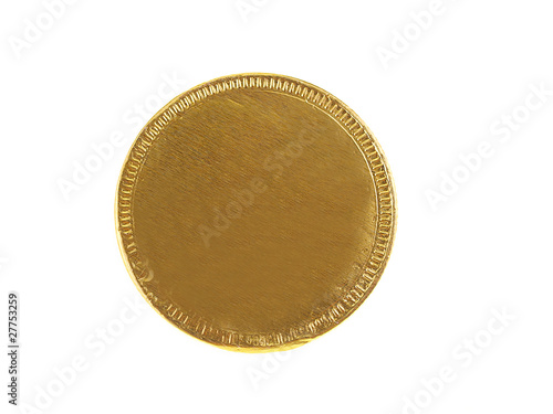 gold chocolate coin isolated on white background