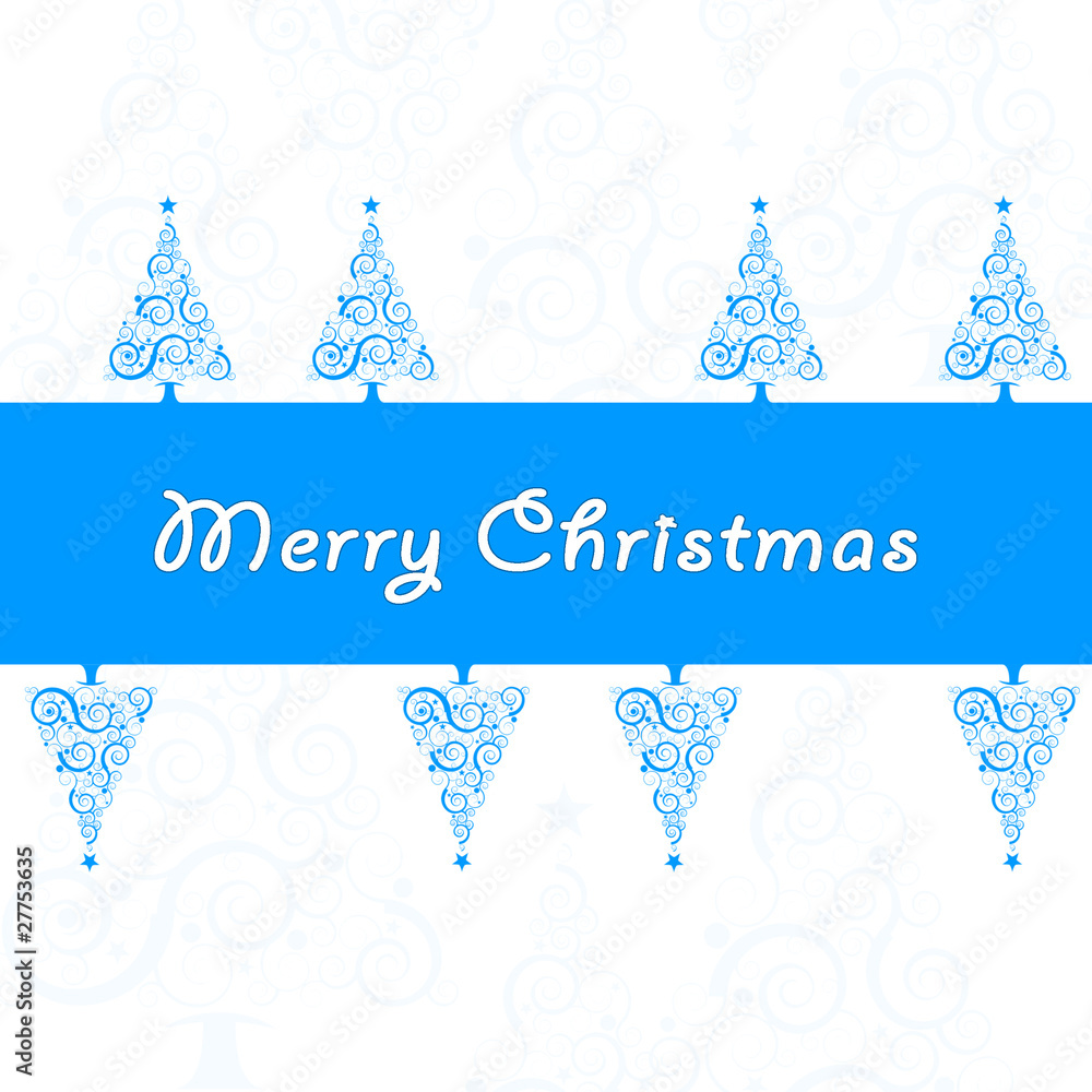 blue winter new year background with christmas trees