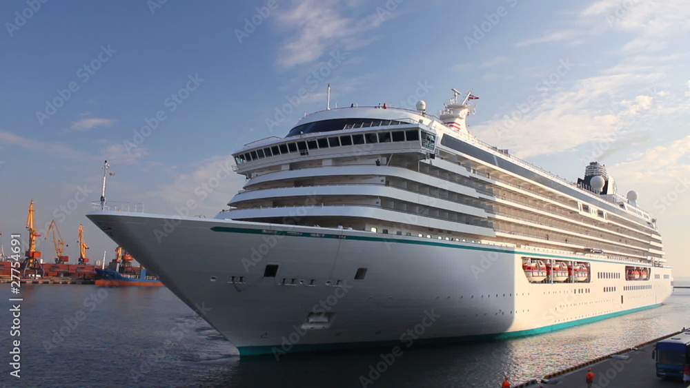 White liner arriving at sea port from cruise White liner arriving at sea port from cruise