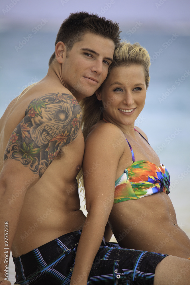 newly wed couple on the beach at Lanikai, Hawaii newly wed couple on the beach at Lanikai, Hawaii