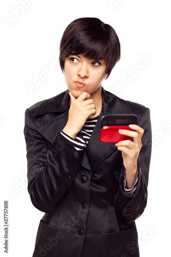Pensive Young Mixed Race Wo...