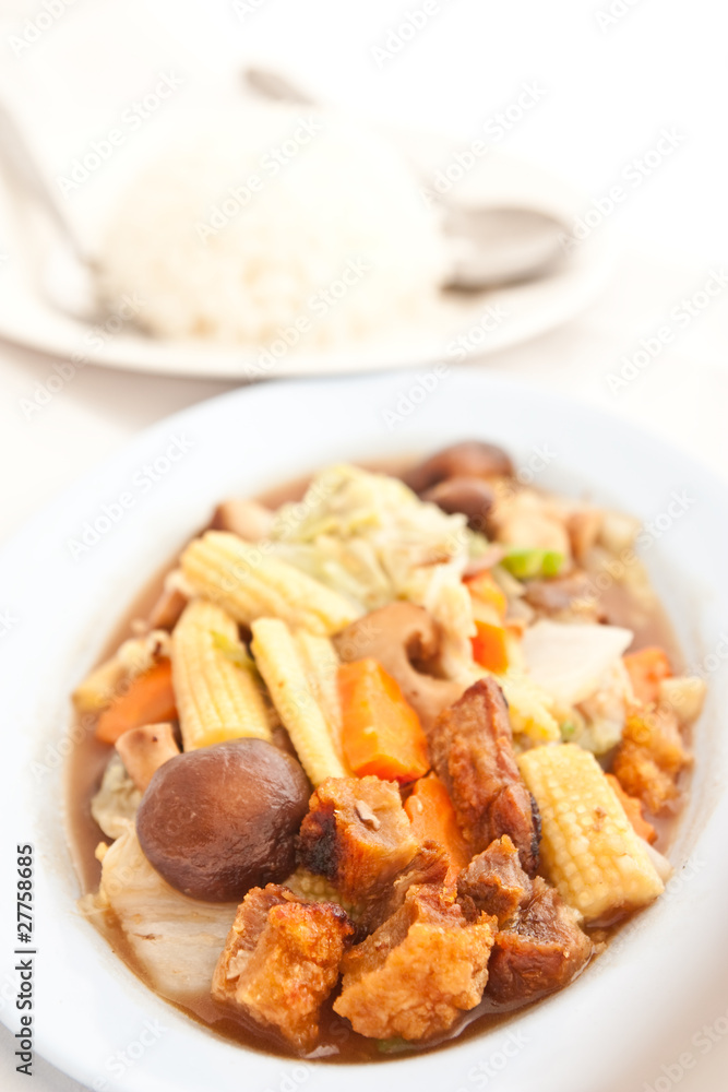 Fried vegetables wiht cruncy pork in Thai style Fried vegetables wiht cruncy pork in Thai style