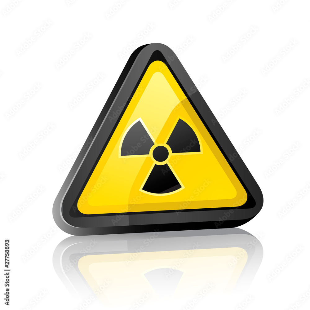 Three-dimensional Hazard warning sign with radiation symbol