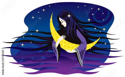 Girl-night sings a lullaby for the moon.