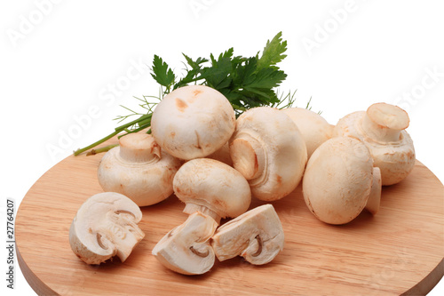 Field mushrooms on a cutting board