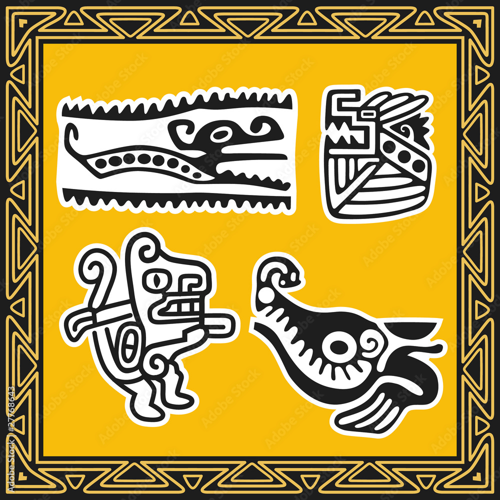 Set of ancient american indian patterns. Animals. Set of ancient american indian patterns. Animals.