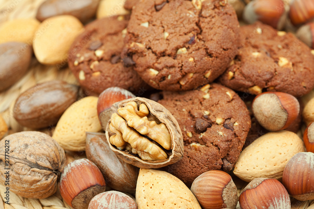 oatmeal cookies and nuts in a wicker mat oatmeal cookies and nuts in a wicker mat
