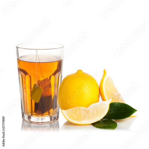 Lemon tea on white background