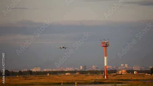 Airbus A-320 jet plane landing, Tolmachevo airport, Novosibirsk photo