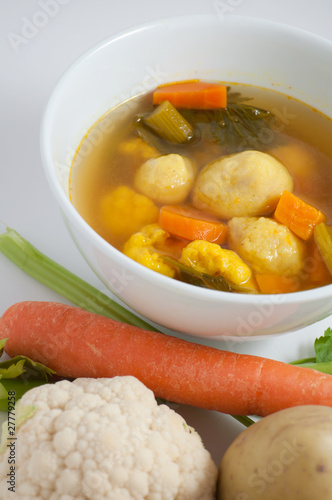 Vegetables and Soup on top