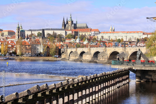 View on the autumn Prague gothic Castle with the Charles Bridge © Kajano
