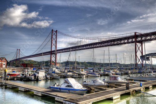Boats by The 25 de Abril Bridge, Lisbon, Portugal