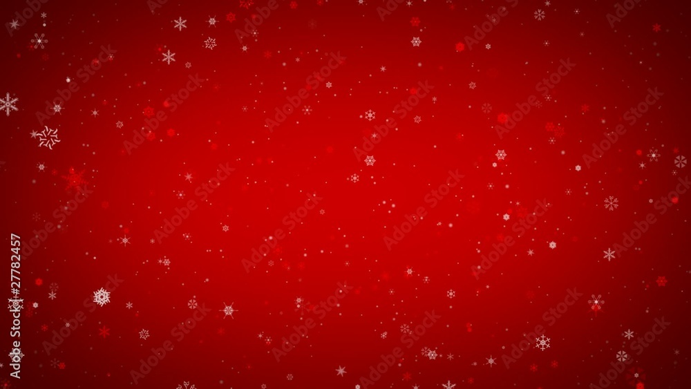 Beautiful red christmas background with bright snowflakes