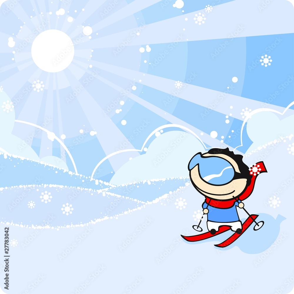 Fototapeta premium Cute kid skiing