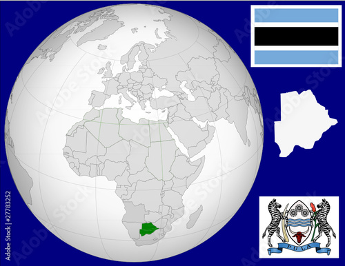 Botswana globe map locator world flag coat