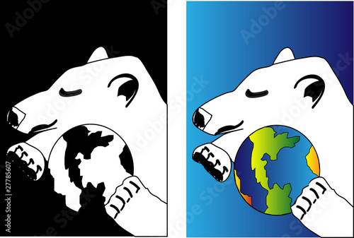 concept for Peace safety with polar bear and Earth ball photo