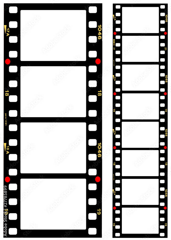 35mm format movie filmstrips, picture frames,
