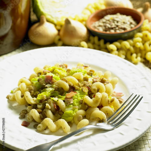 pasta with lentil and savoy cabbage photo