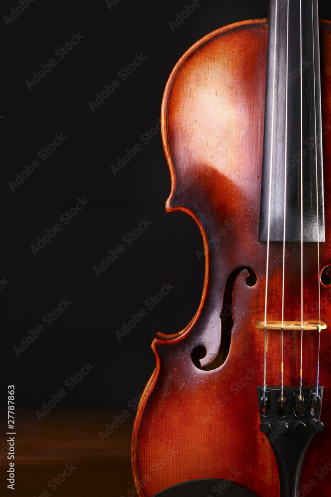 Fototapeta Vintage violin on black background